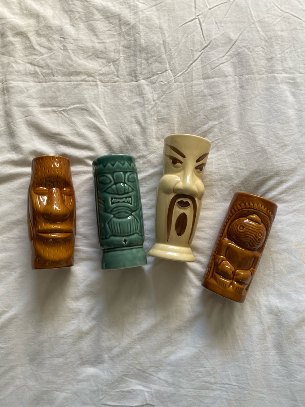 Ceramic Tiki Mug Set - Brown, Teal & Cream